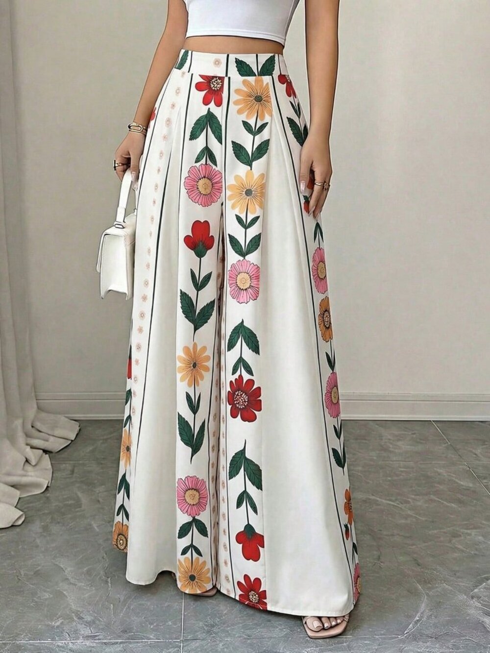 Multicolor Boho Women's Printed Wide Leg Pants